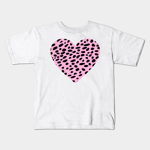 Pink Cheetah Leopard Heart Shape Kids T-Shirt by RageRabbit